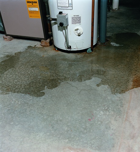 leaking water heater in a basement